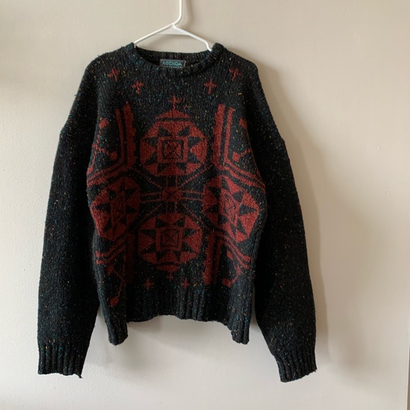 Vintage speckled black Aztec Navajo chunky sweater (bag4) - Picture 2 of 6